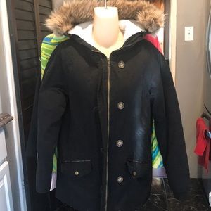 Black Jacket with Faux Fur Lined Hoodie